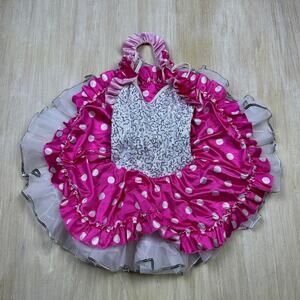 Weissman Pink White Sequin Polkadot Ruffle Dance Costume Dress Up Dress Girls SC